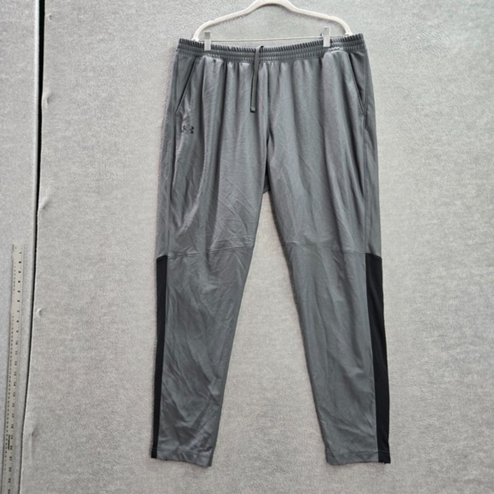 Under Armour Men Activewear Track Pants 2XL Gray Colorblock Fitted Drawstring